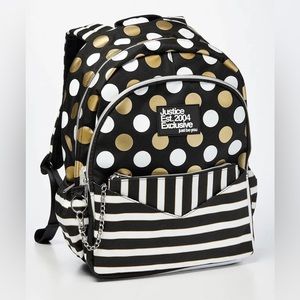 New Justice black stripe & dot backpack with wristlet